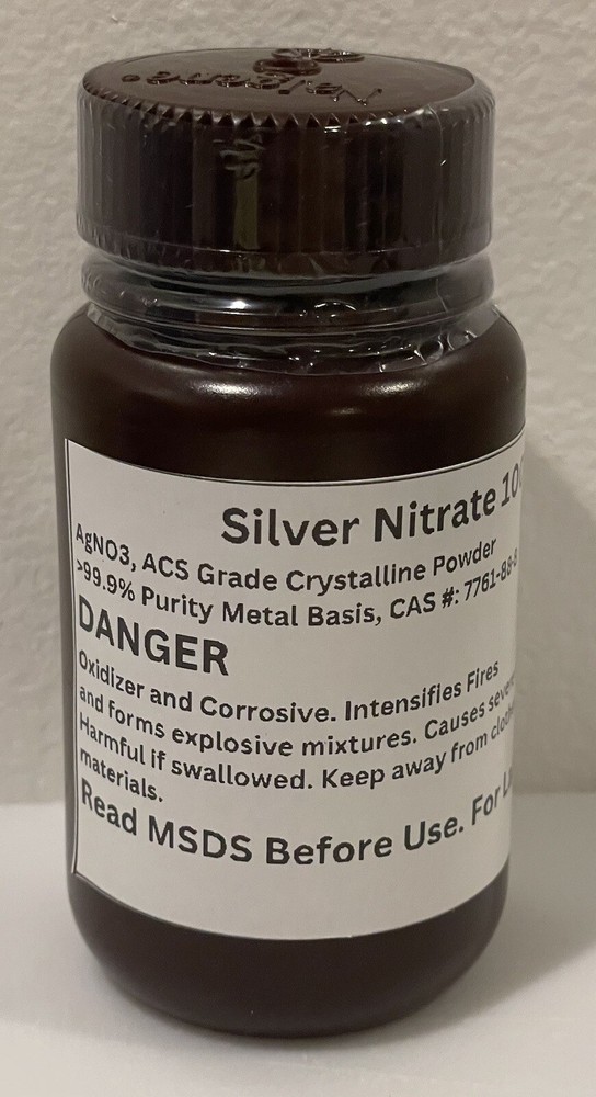 Pure Silver Nitrate Crystal 99.9+% ACS Grade 100 Grams