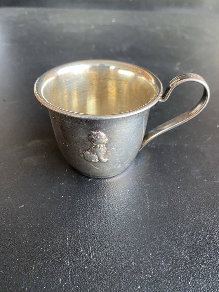 820 Silver Selandia Denmark Baby Cup W/ Handle Repousse Cat