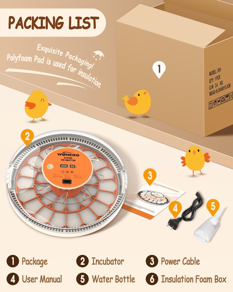 WONEGG 30 Egg Incubators for Hatching Eggs with Automatic 30 Egg, Orange