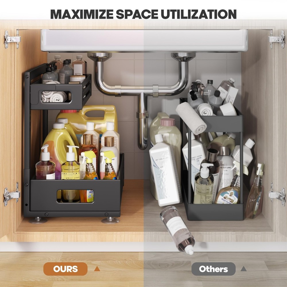 1 Pack Under Sink Organizer,Pull Out Cabinet Organizer with Smooth Cylindrica...