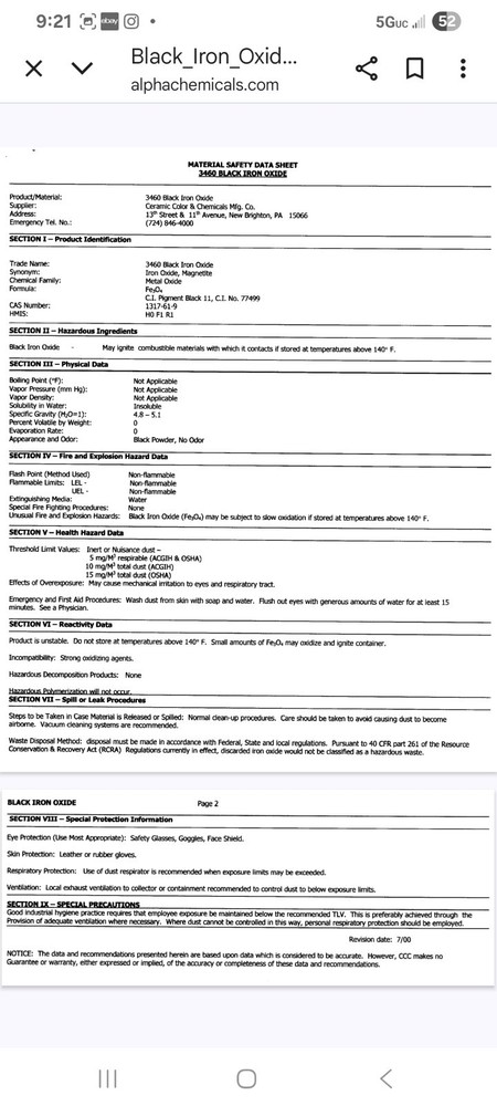 Black Iron Oxide - Fe3O4 - Natural - 10 Pounds