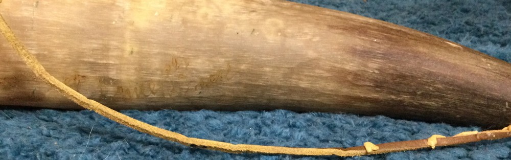 Antique Hand Carved Scrimshaw Muzzle Loading Powder Horn