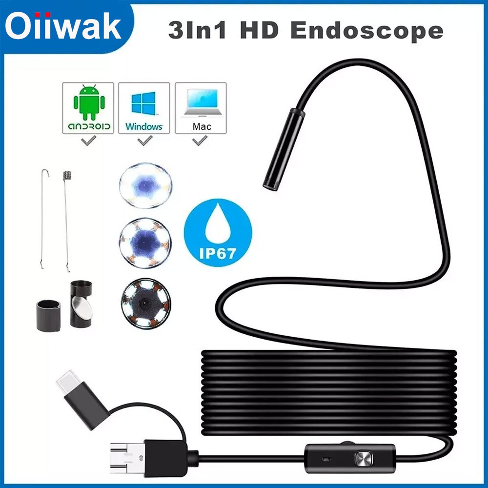 1-5M 6LED USB Snake Endoscope 7mm HD Inspection Camera Scope For Type C Android