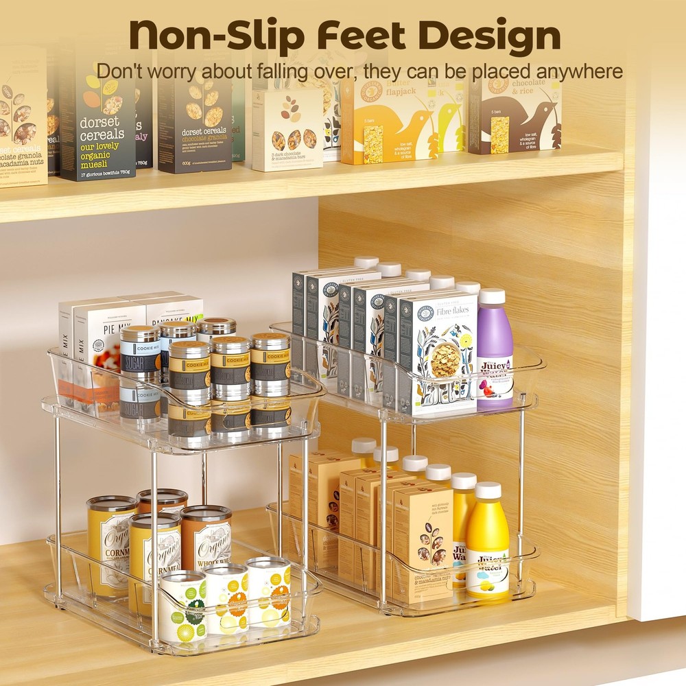 2 Tier Pull-Out Organizer for Bathroom Kitchen, Under Sink Storage with Divid...