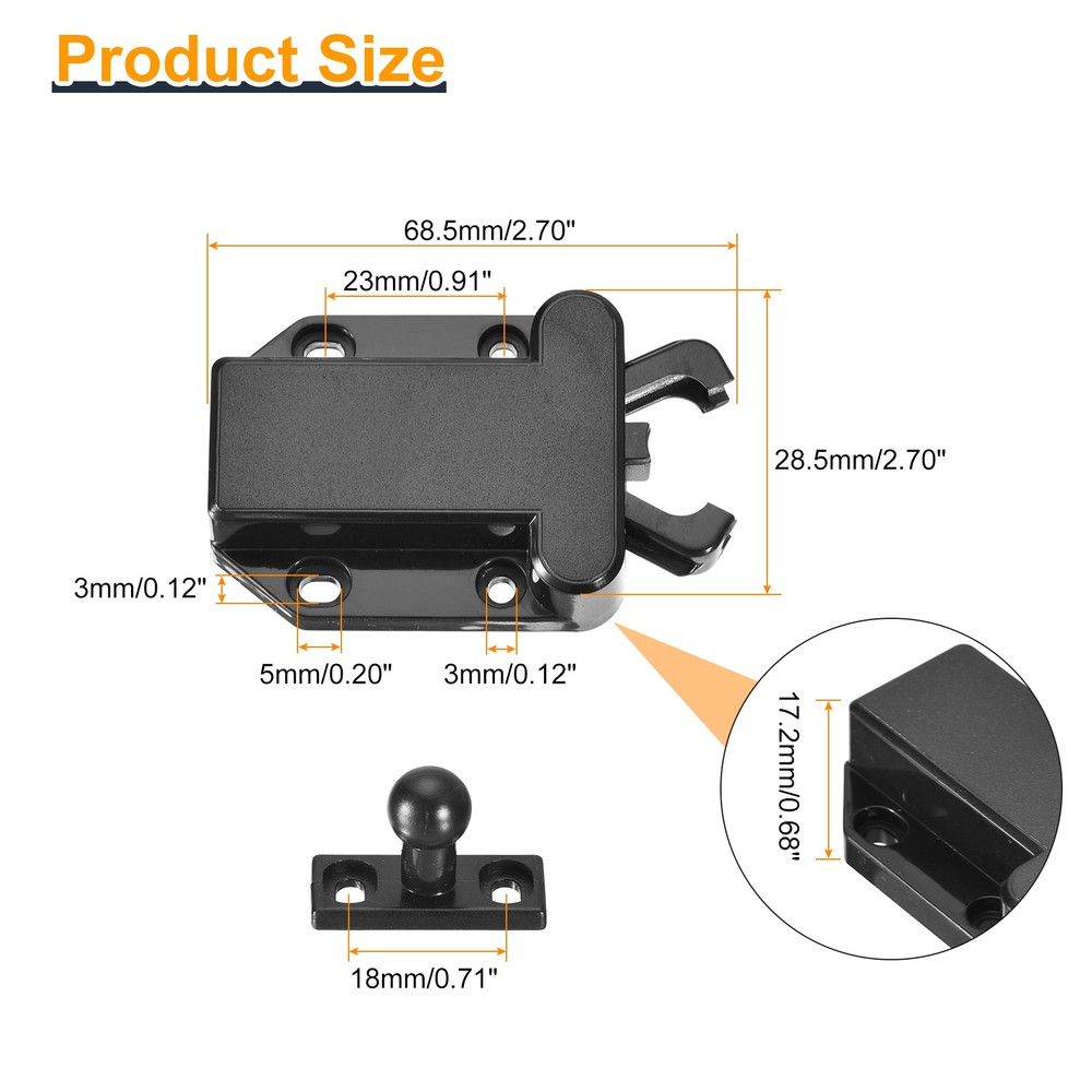 8 Set ABS Automatic Spring Loaded Push to Open Door Catch Touch Lock Black