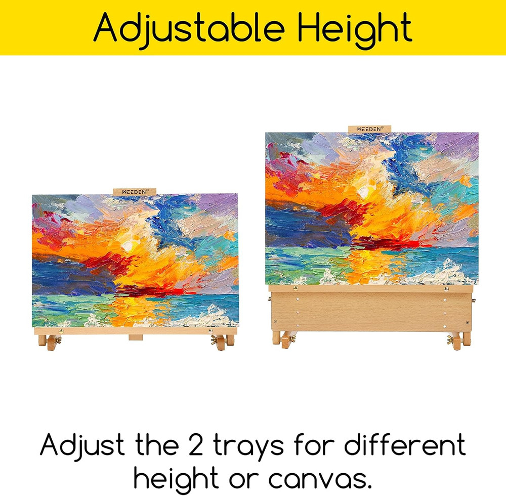 Large Drawing Board Easel, Solid Beech Wooden Tabletop H-Frame Adjustable Easel