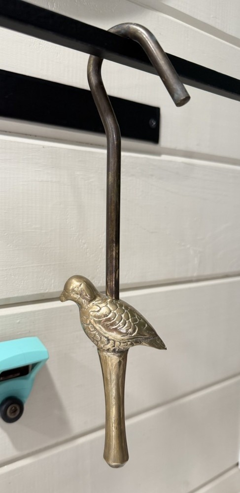 Vintage Solid Brass Bird Peasant Fireplace Damper Pull Hook - Decor Functional