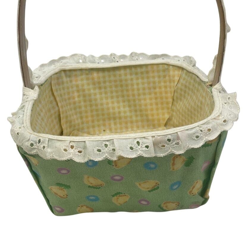 Handmade Fabric Covered Easter Chick Bird Yellow Gingham Cottage Core Basket