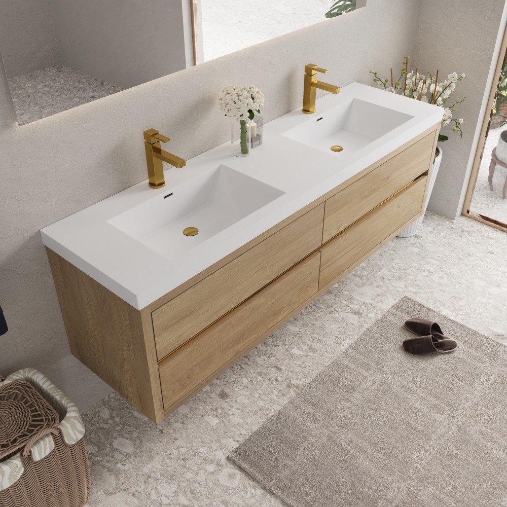 72" Floating Wall-Mount Vanity w/ Sink, Soft-Close Drawers, Pre-Assembled