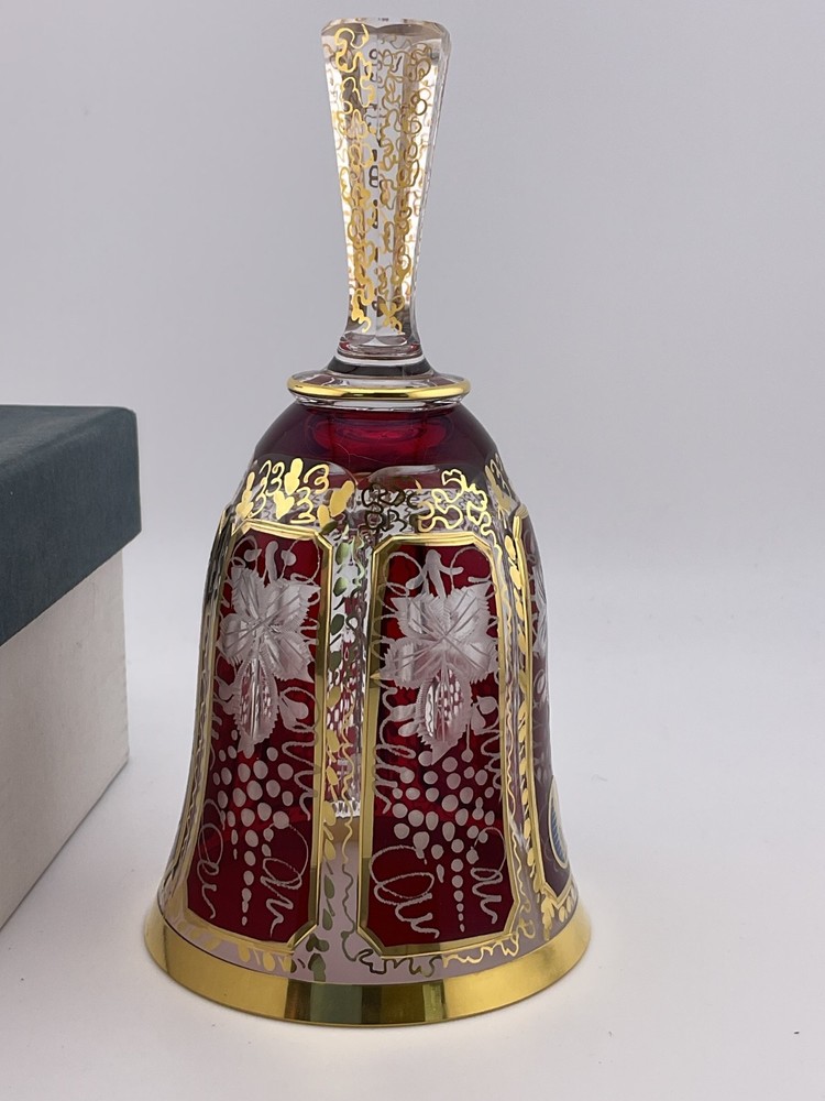 hand blown raised panel ruby stained hand engraved bell