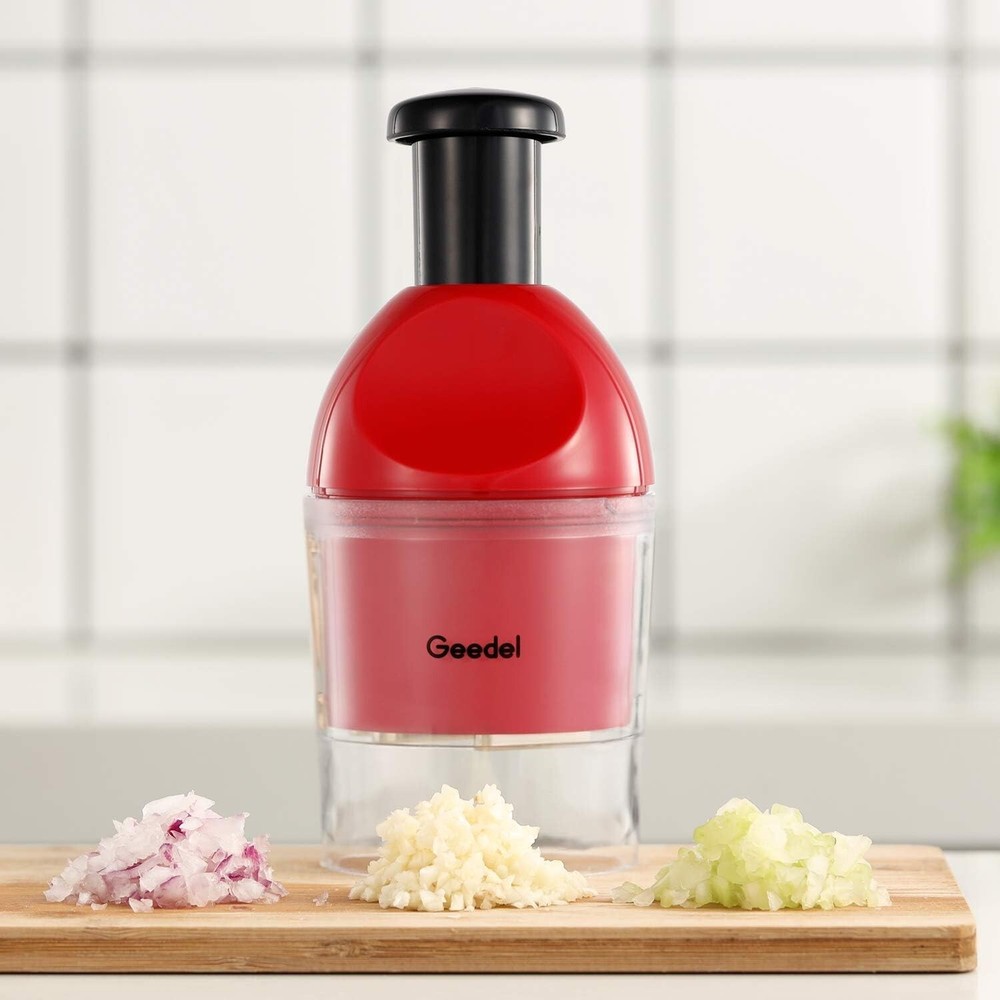 Deluxe Hand Vegetable Chopper - Compact & Easy to Use Manual Onion Chopper, Red