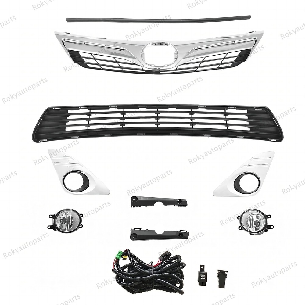 For 2012-14 Camry LE XLE Front Bumper Upper Lower Grille w/ Seal + Fog Light Kit