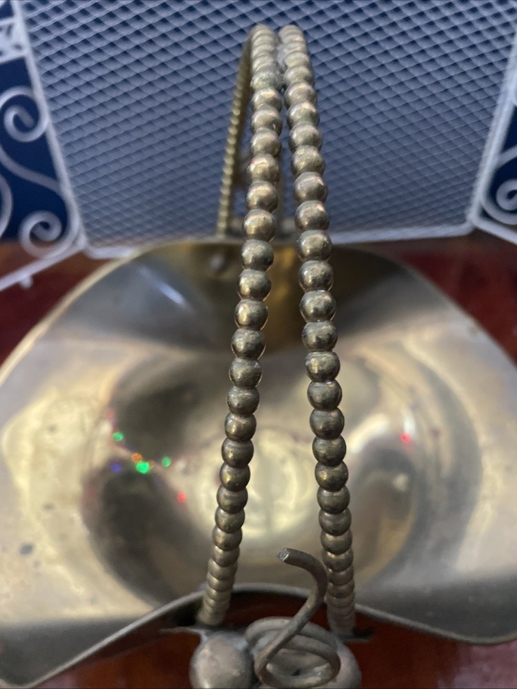 Vintage Brass Decorative Basket With Grape Design Vine/pearl Shaped Handle