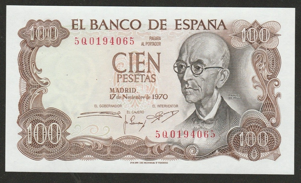 1970 (74) SPAIN 100 PESETA NOTE NOTE UNC
