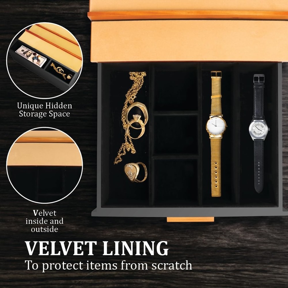 4-Layer Felt Cologne Organizer with Drawer and Hidden Compartment for Men