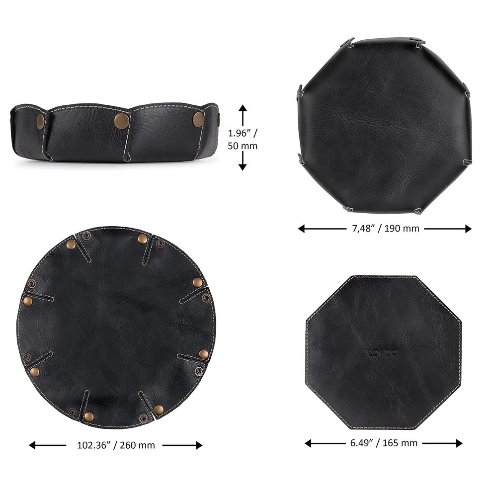 Londo Genuine Leather Round Tray Organizer - Practical Storage Box for Wallet...