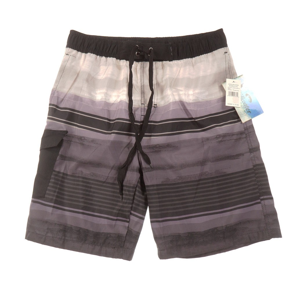 Stillwater Gray Sriped Board Shorts Mens Large Drawstring $39.00