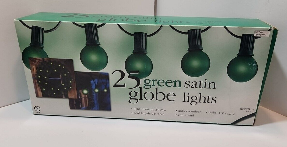 Box of New 25 Green Satin Globe Lights