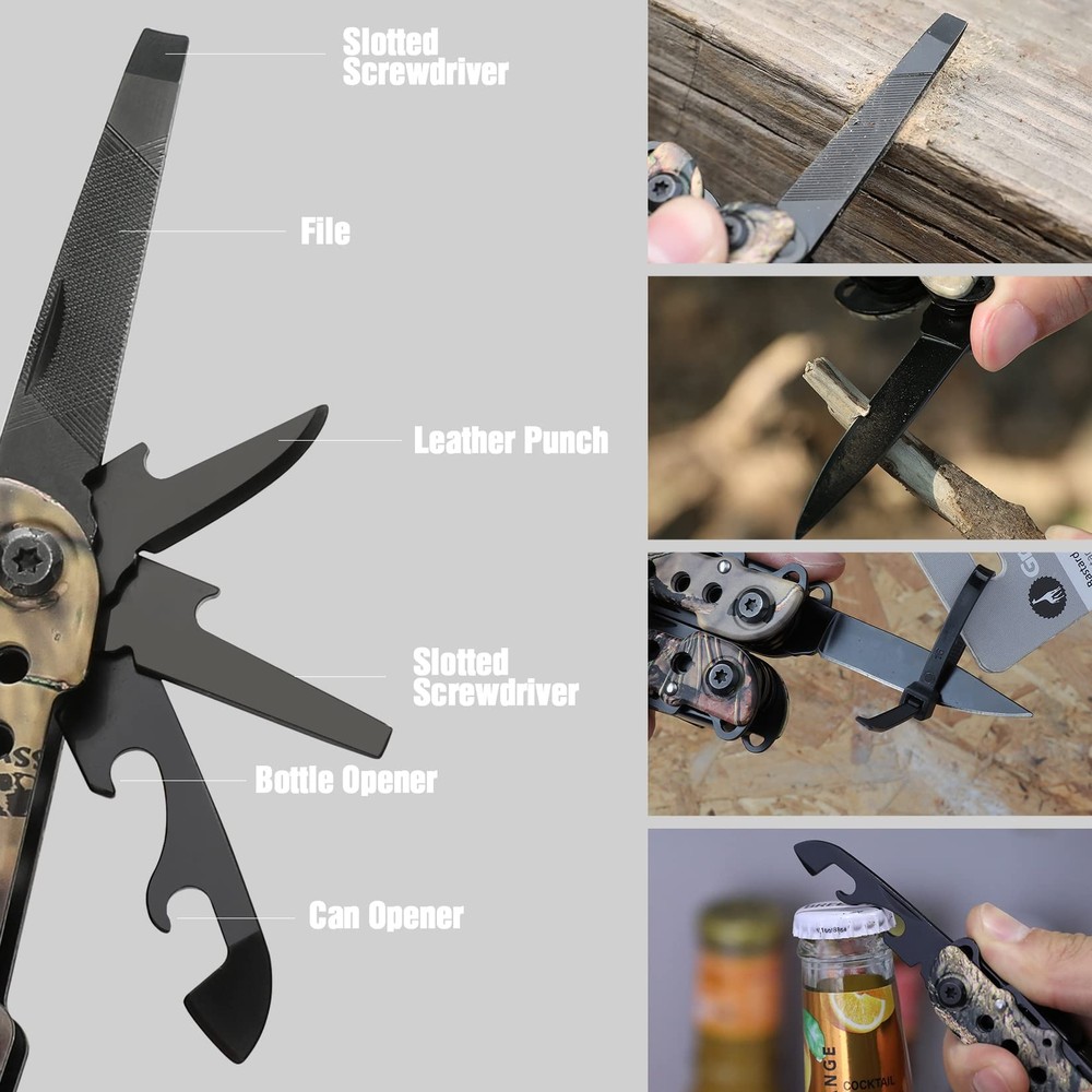 MOSSY OAK 13-in-1 Multi-tool Multi Function Pliers Folding Pocket Tool w/Sheath