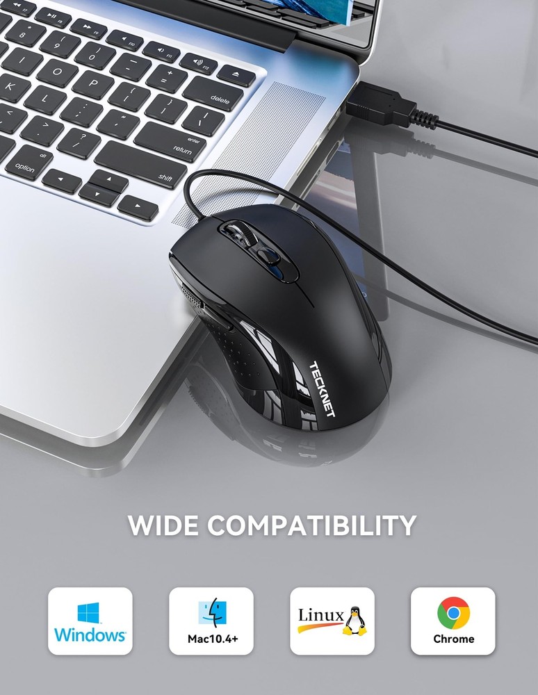 TECKNET Wired Mouse, USB Wired Computer Mouse, 3600DPI 4 Adjustable Levels, 6...