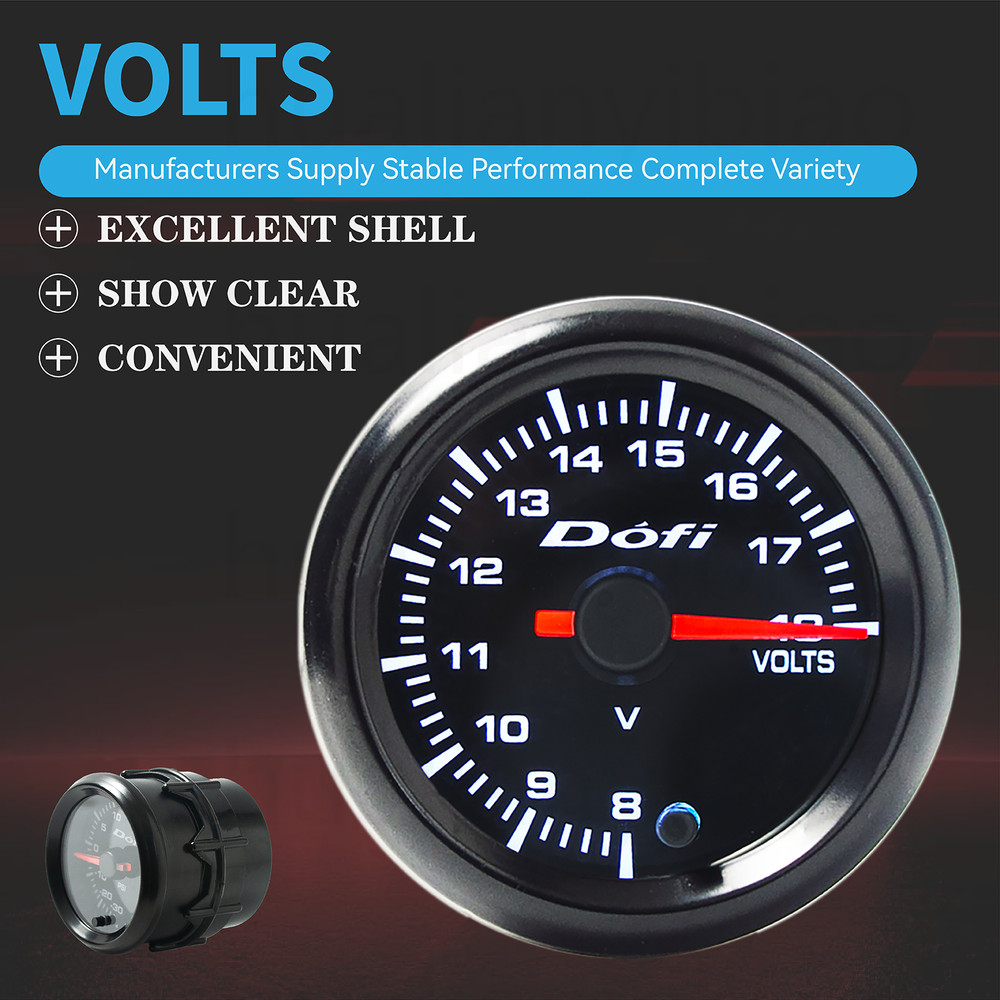 2" 52mm Universal 7 Color LED Pointer Volt Meter 8-18V Voltage Gauge Black Face