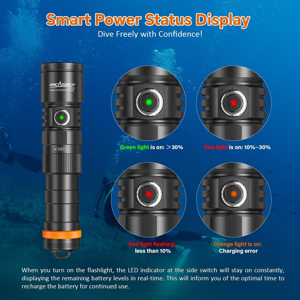 DC710 Scuba Dive Light Rechargeable, 3000 Lumens Super Bright Flashlight, IP6...