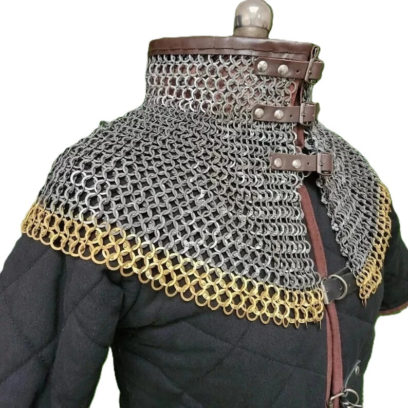 Medieval Knight Chainmail Collar 09mm Flat Riveted Ring Armor Cosplay Costume