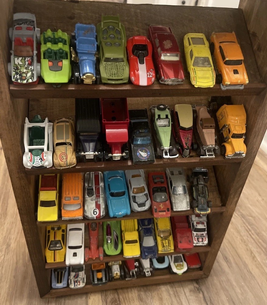 Custom Made Wheels 1:64 Scale Diecast Display Case Shelf Wall Rack, Wood Rustic