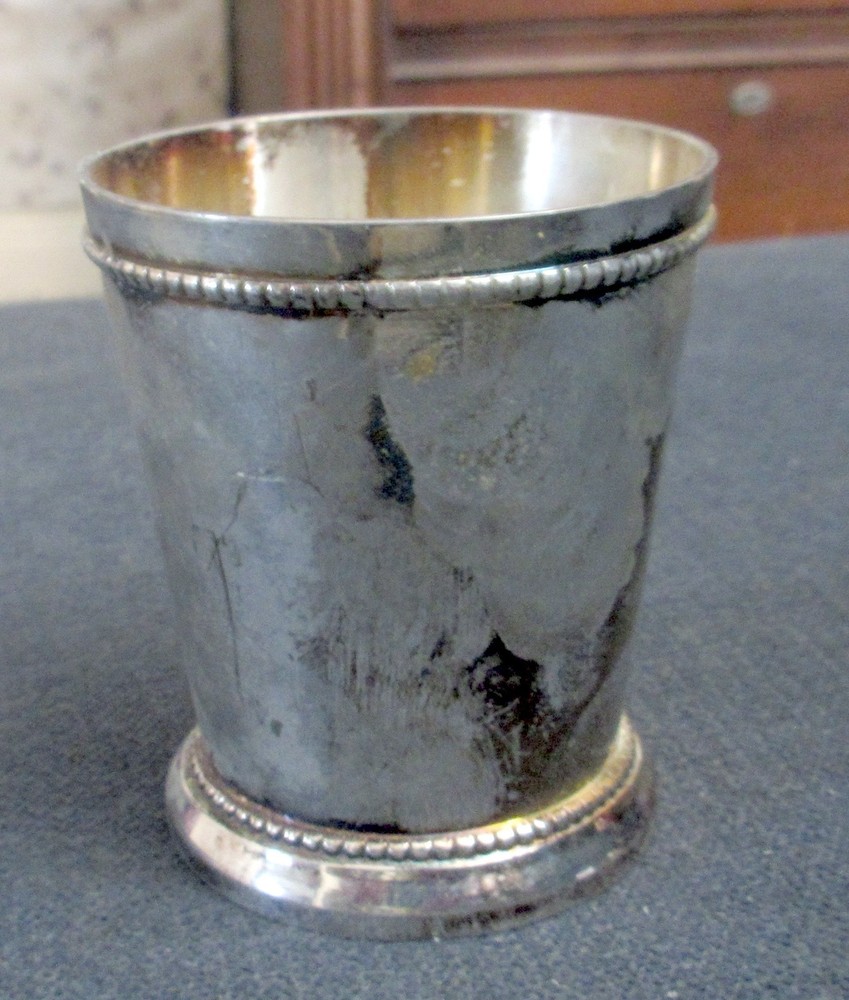 Vintage Silver-Plated Beaded Edge Mint Julep Cup 2¾" Tall Tarnished