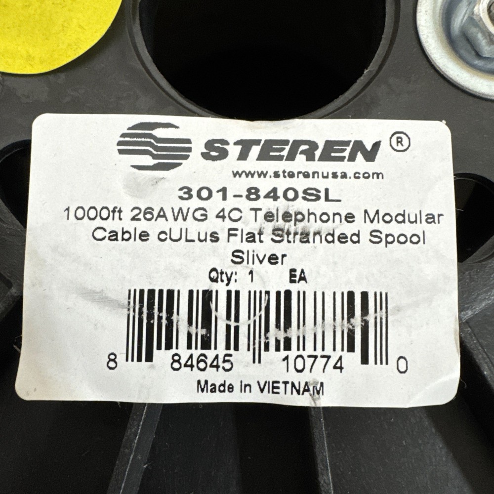 Steren 1000ft 26AWG 4C Telephone Modular Cable cULus Flat Stranded Silver / J5