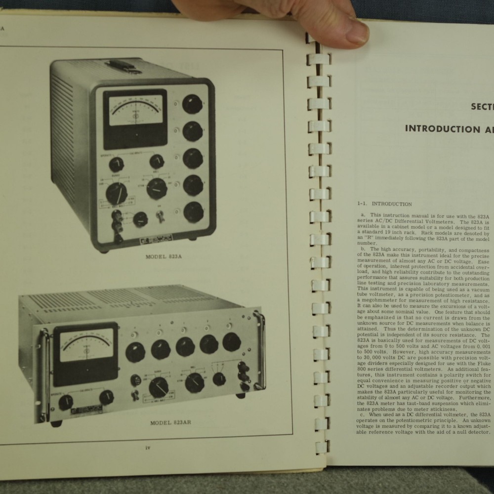 FLUKE Model 823AR AC/DC Differential Voltmeter Instruction Manual & Service Info