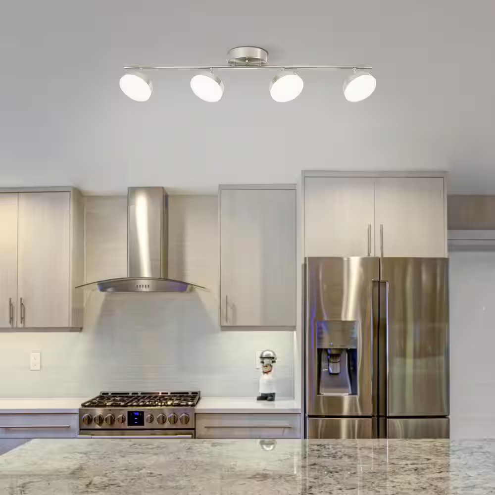 Hampton Bay Pratford 2.6 ft. 4-Light Brushed Nickel LED Fixed Track Lighting Kit