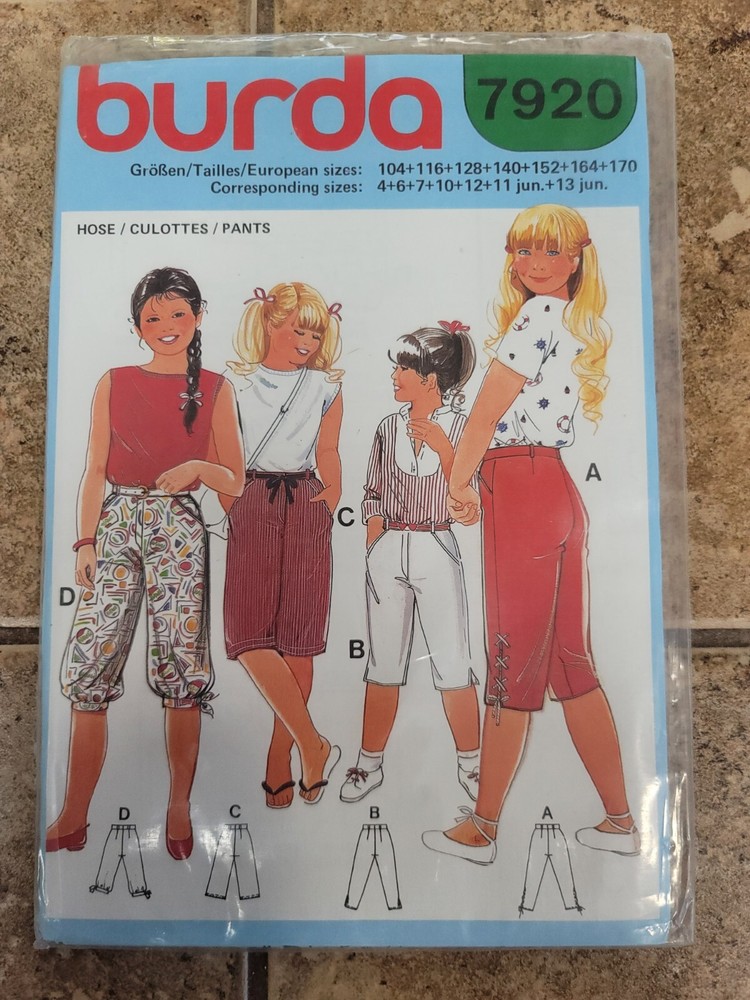 Vintage Burda Girls Pants Sewing Pattern #7920