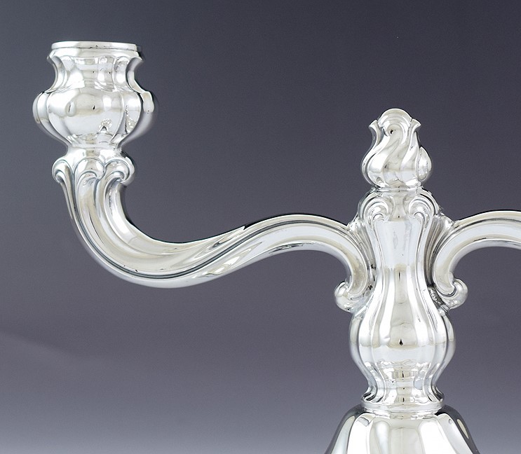 Pair Vintage German Sterling Silver Double Candlesticks