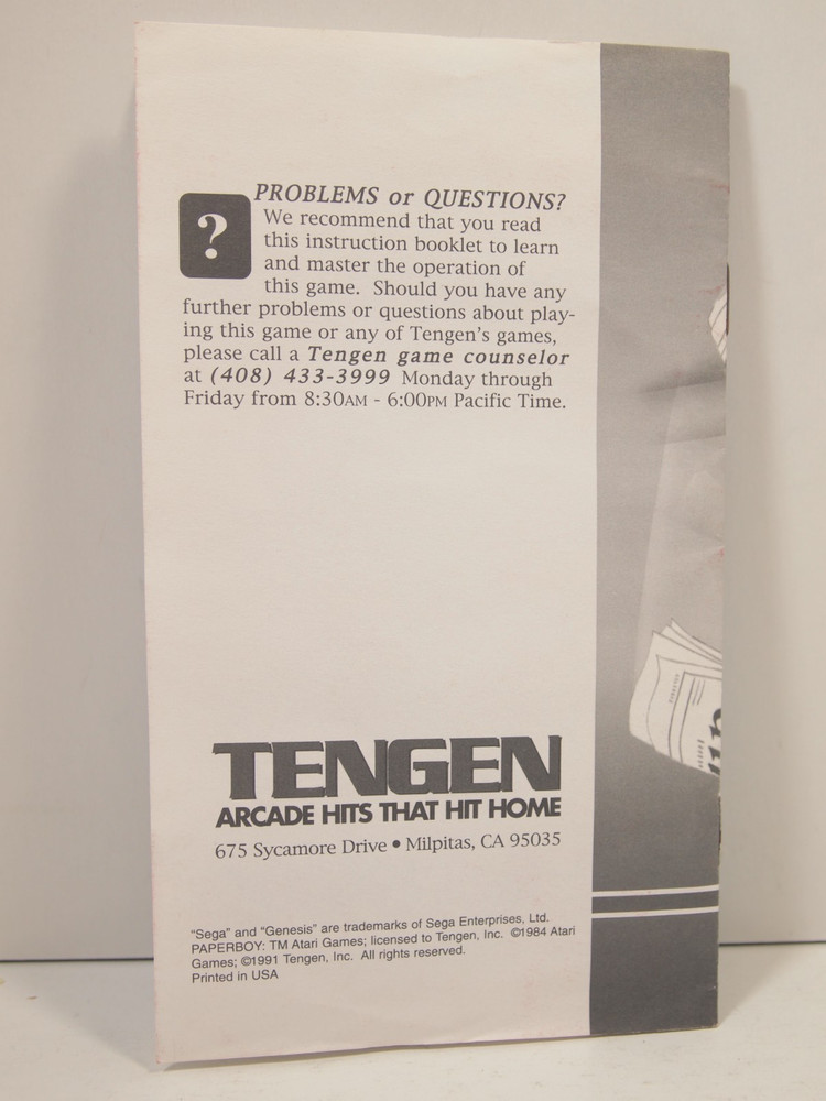 Paperboy (SEGA Genesis) Authentic MANUAL ONLY