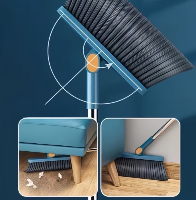 Blue Broom Dustpan Squeegee Set Heavy Duty Extendable