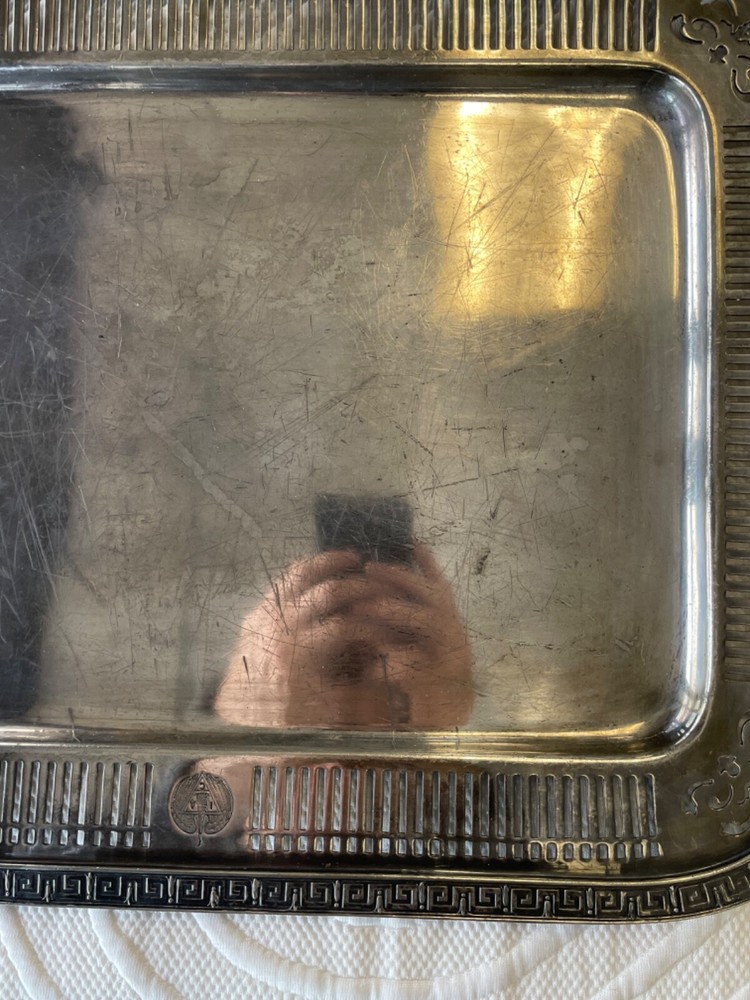 ANTIQUE HOTEL SILVER SOLDERED SERVING TRAY