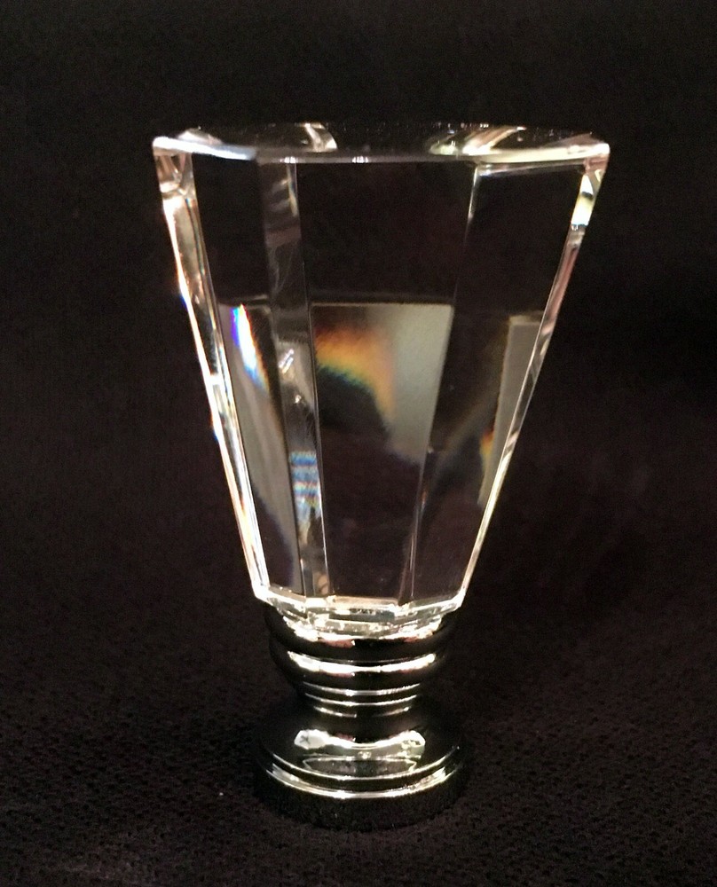 Lamp Finial-Hand Cut Crystal-OCTAGONAL PYRAMID-Modern Design-Chrome base-FS
