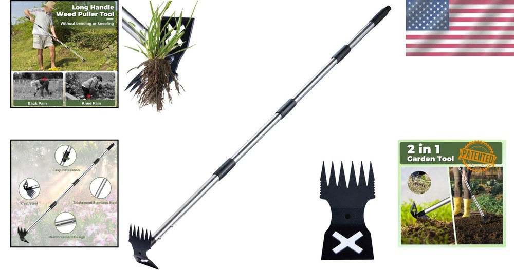 60" Extendable Weed Puller 2-in-1 Rake & Hoe Heavy Duty Garden Weeder