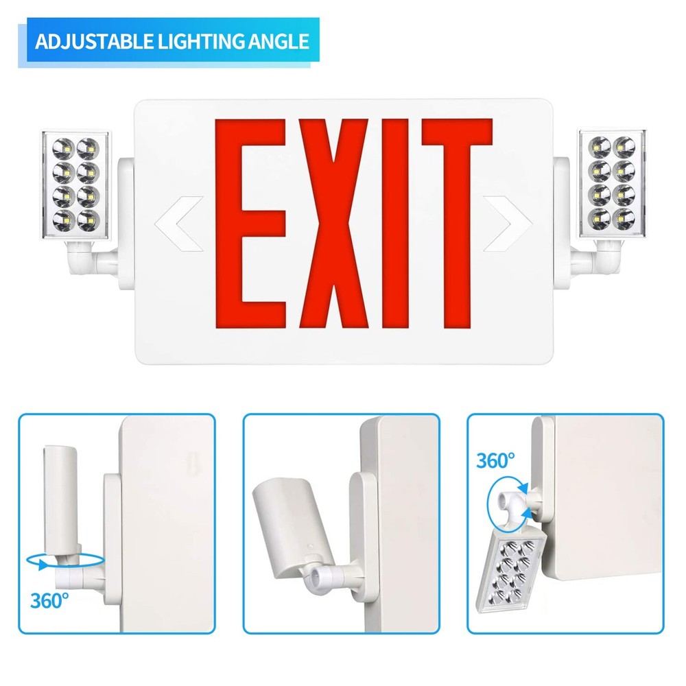 Spectsun 6 Packs Red Exit Light Led Exit Sign with Lights Combo Battery Backup.