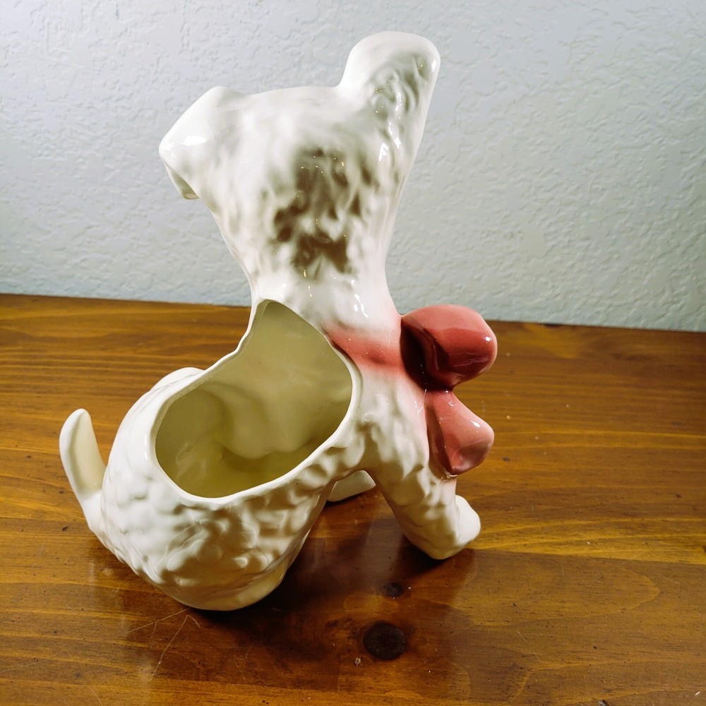 Dog Planter With Eyelashes , Pink Cheeks & Pink Bow