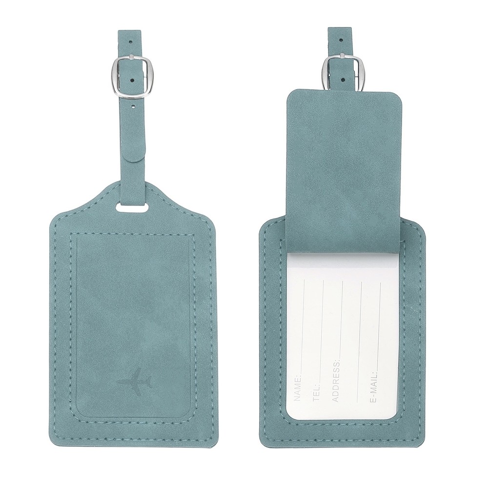 Suitcase Tags, Sky Blue Leather Tags with Private Protection, 2 Pcs