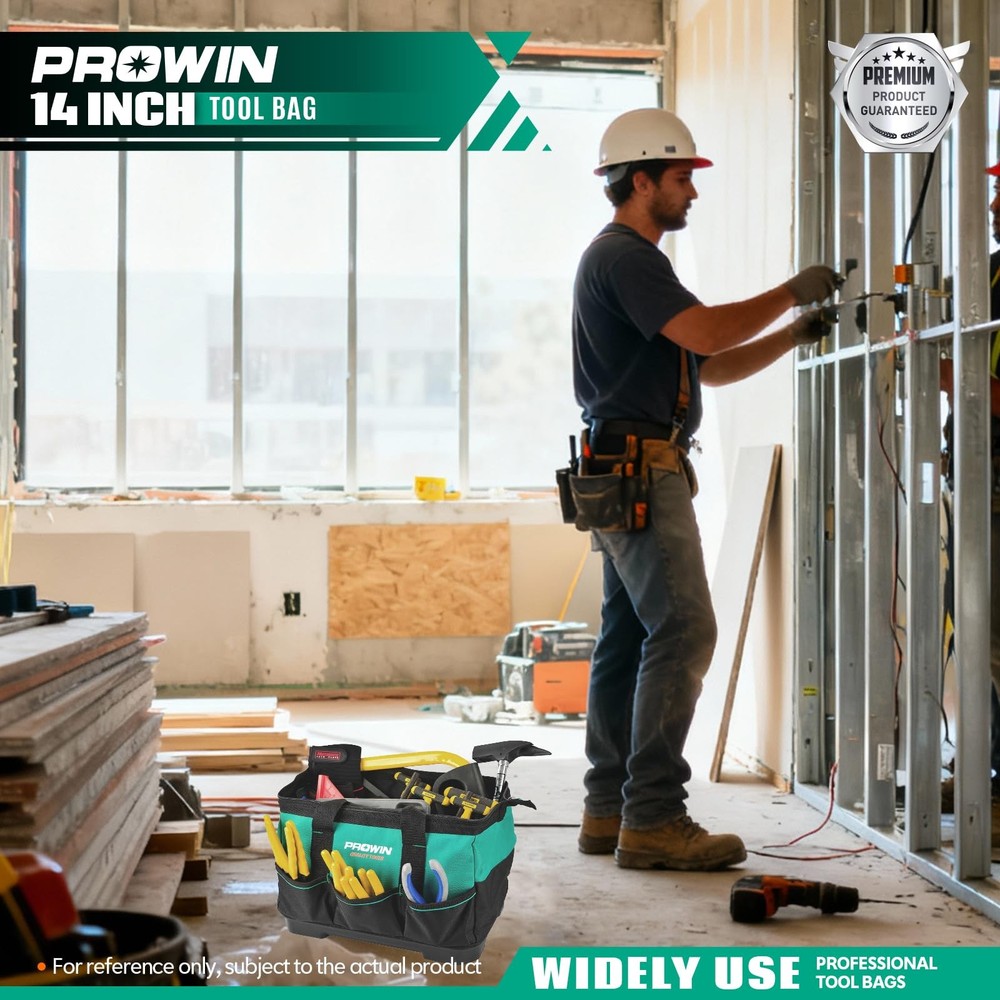 14-inch Tool Bag, Multi-pocket Tool Organizer with Plastic Waterproof Bottom,...