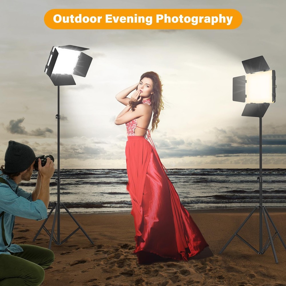 2 Pack Led Video Light Panel Light with Barndoor, 8000mAh Rechargeable Camera...