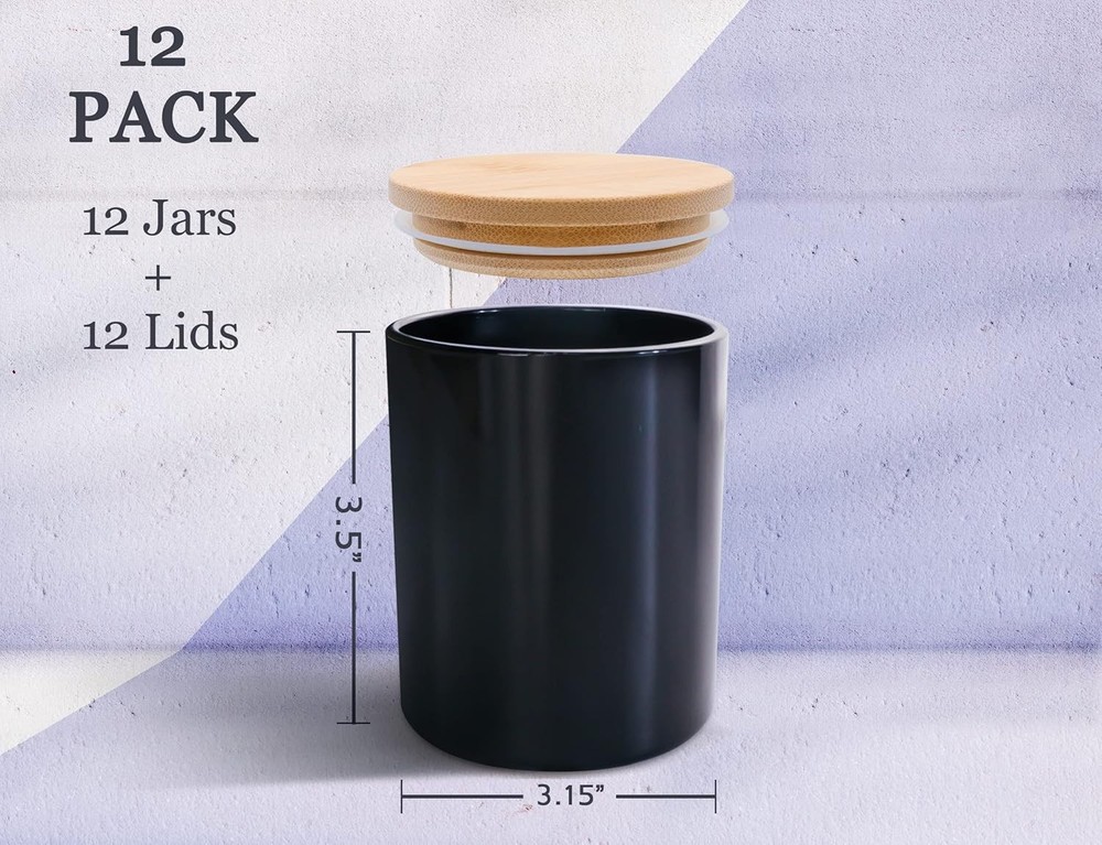 Aroparc 12 Pack 10oz Black Candle Jars With Lids, Bulk Container Bright