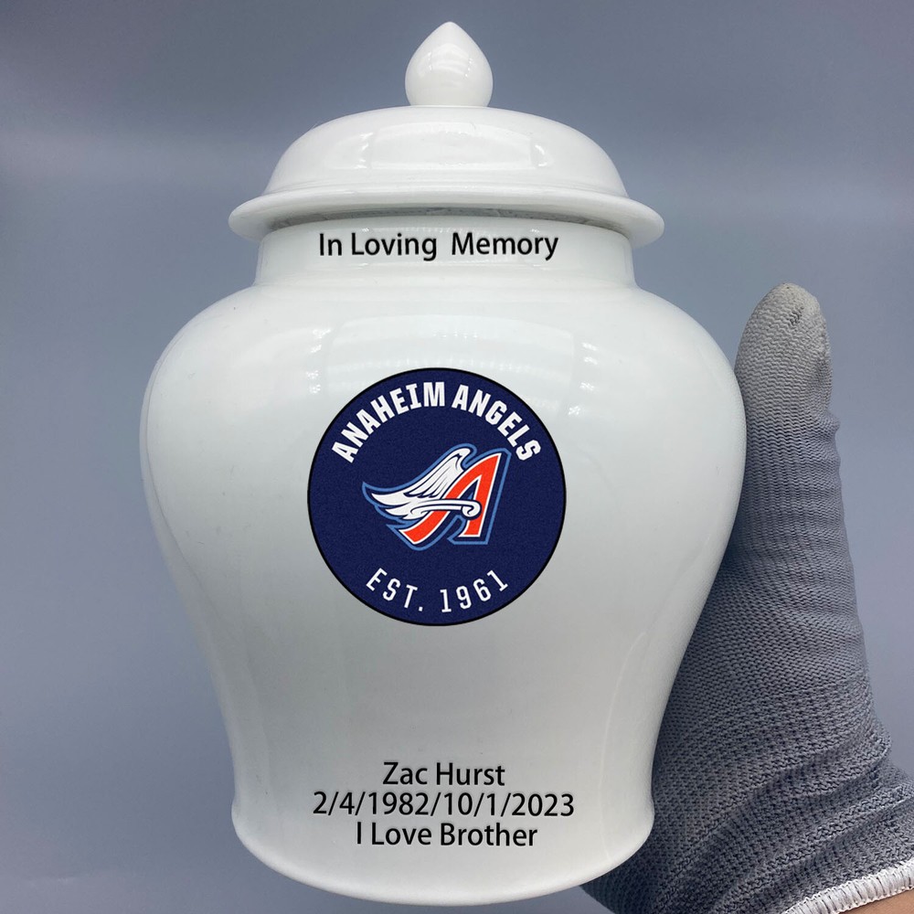 Ceramic Medium Urn for Los Angeles Angels Baseball Theme, Custom Text
