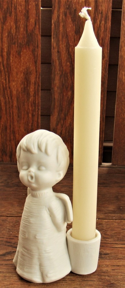 ceramic angel candlestick white 5" tall boy child