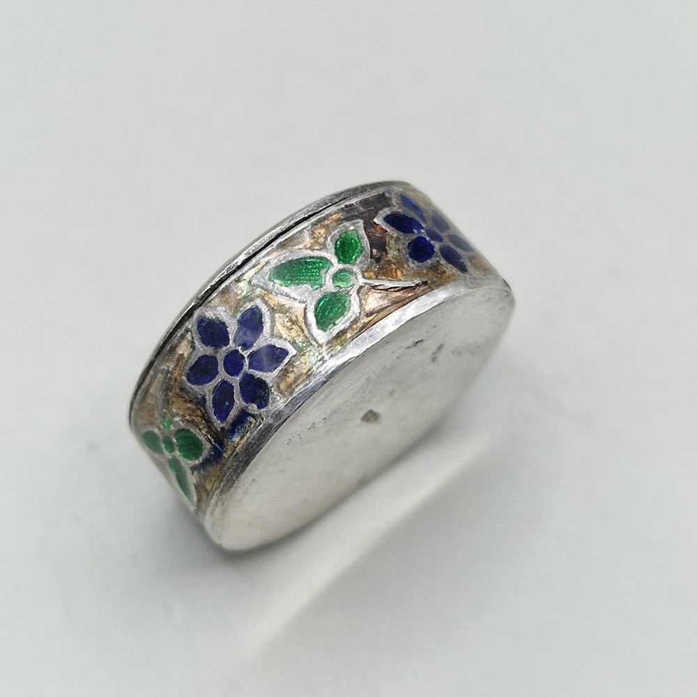 Vintage Sterling Silver & Enamel Pill Box