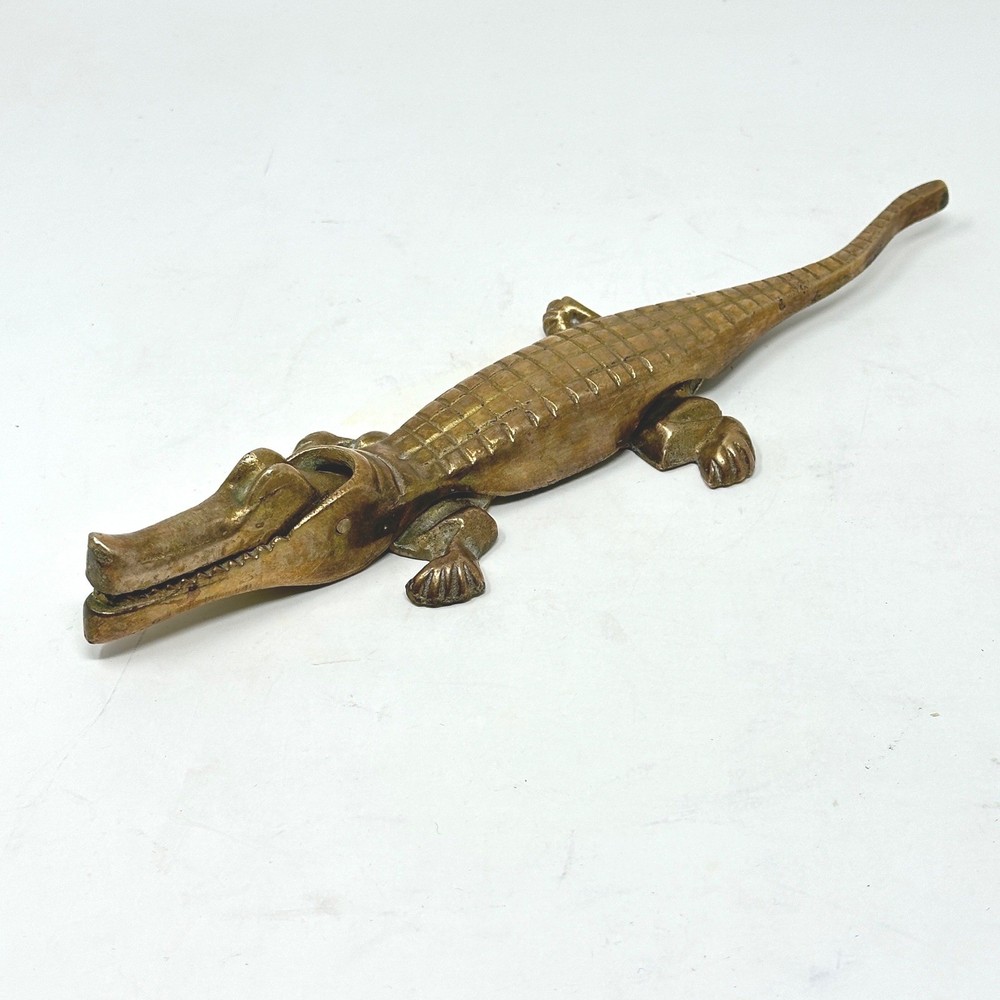 Vintage Solid Brass Crocodile Nutcracker Alligator Figurine Mid Century Modern
