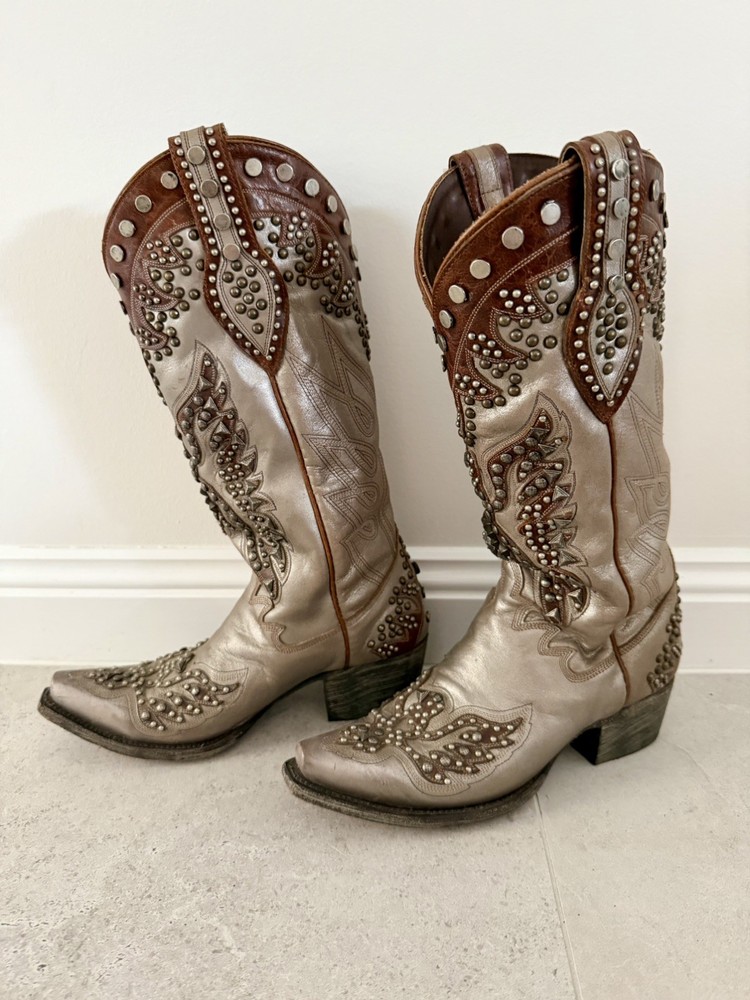Double D Ranch Rare Brave Eagle Metallic Studded Cowboy Boots 7